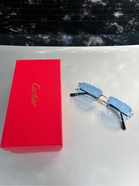 Cartier Blue Lens Rimless Sunglasses - Unisex Accessories